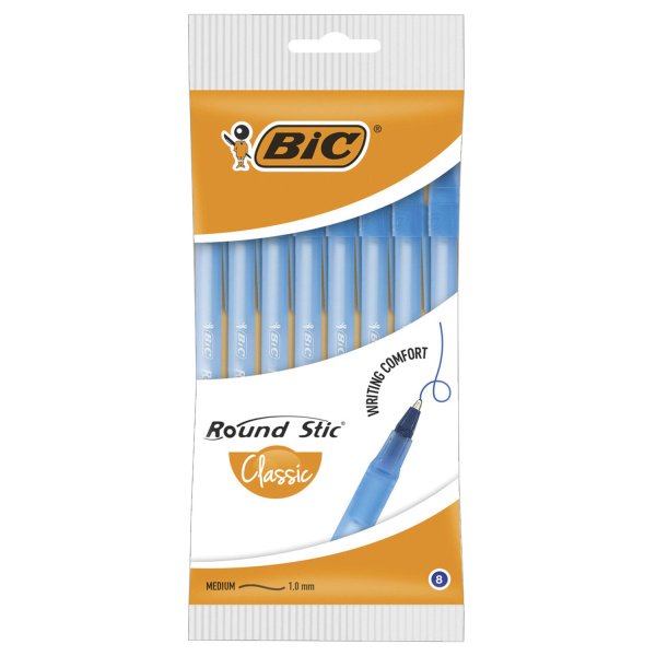 Ручки шариковые BIC "Round Stic", НАБОР 8 шт., СИНИЕ, узел 1 мм, линия письма 0,32 мм, пакет, 928497 Ручки шариковые BIC "Round Stic", НАБОР 8 шт., СИНИЕ, узел 1 мм, линия письма 0,32 мм, пакет, 928497