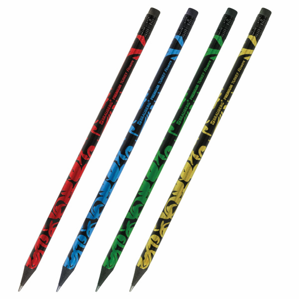 Карандаш чернографитный BRAUBERG PREMIUM TURKEY, 1шт "Patterns Flowers", НВ, ассорти,дисплей, 181562