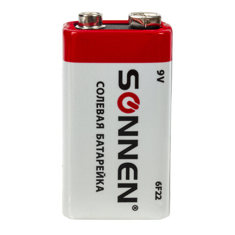 Батарейка SONNEN, 6F22 (тип КРОНА), 1шт., "Heavy Duty", солевая , в блистере, 9В, 451101