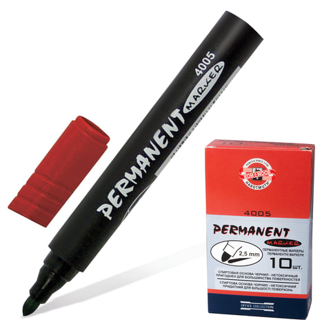 Маркер перманентный (нестираемый) KOH-I-NOOR круглый наконечник 2,5мм, красный, 7740050801KSRU