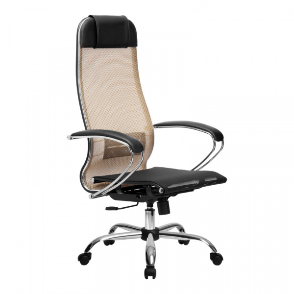 Кресло офисное МЕТТА комплект 4 (Золотой ротанг, сиденье черное)  м/к хром