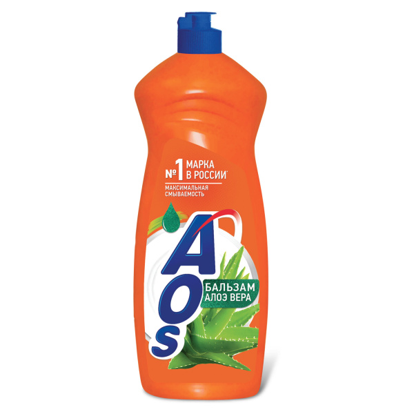 Средство для мытья посуды AOS 900мл "Бальзам Алоэ Вера", ш/к 95667