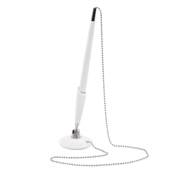 Ручка шариковая настольная BRAUBERG на цепочке, на подставке, цвет корпуса белый, 141044, синяя