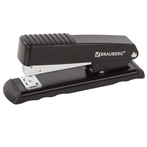 Степлер №24/6, 26/6 металлический BRAUBERG "Office", до 30 листов, черный