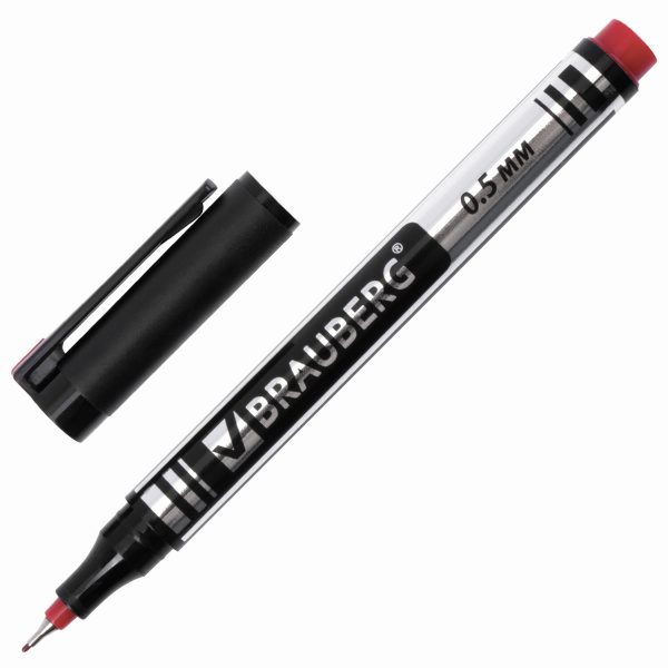 Маркер перманентный (нестираемый) BRAUBERG "Jet" супертонкий метал. наконеч. 0,5мм, красный, 150509