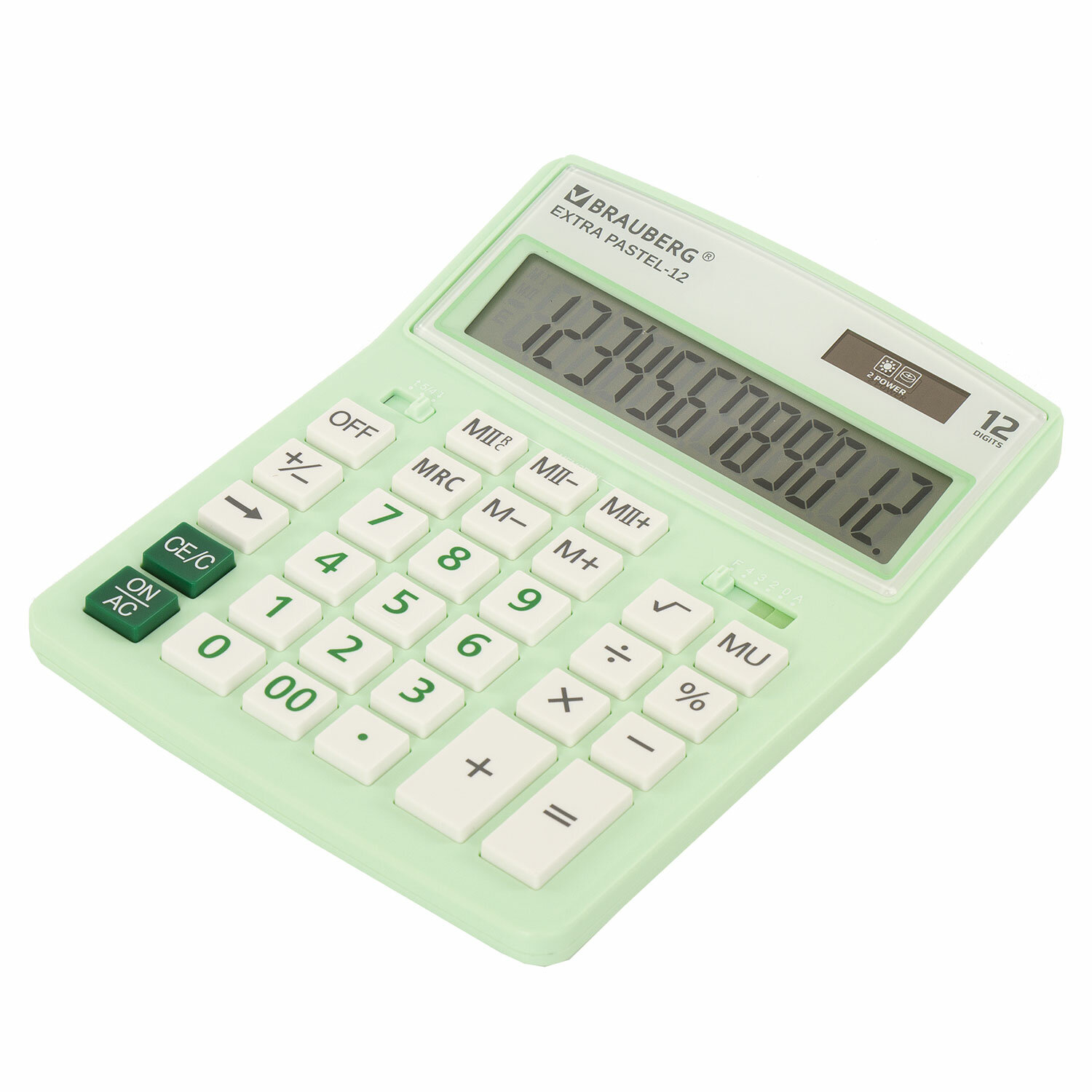 Калькулятор настольный BRAUBERG EXTRA PASTEL-12-LG (206x155 мм), 12 разрядов, двойное питание, МЯТНЫ
