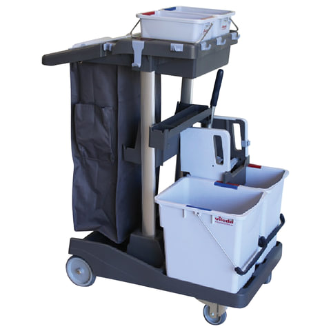 Тележка уборочная VILEDA "ВолеоПро" ведра 2х25 л, 2х6 л, вертик отжим, чехол для мусорного мешка 70л