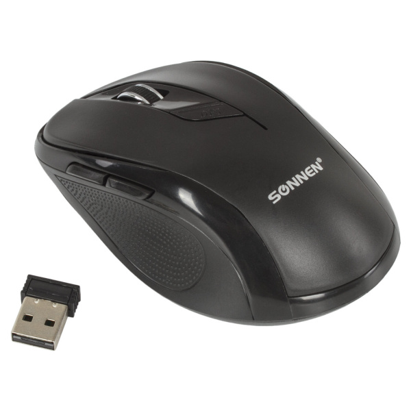 Мышь беспроводная SONNEN M-693, USB, 1600 dpi, 5 кнопок + 1 колесо-кнопка, оптическая, черная, 51264