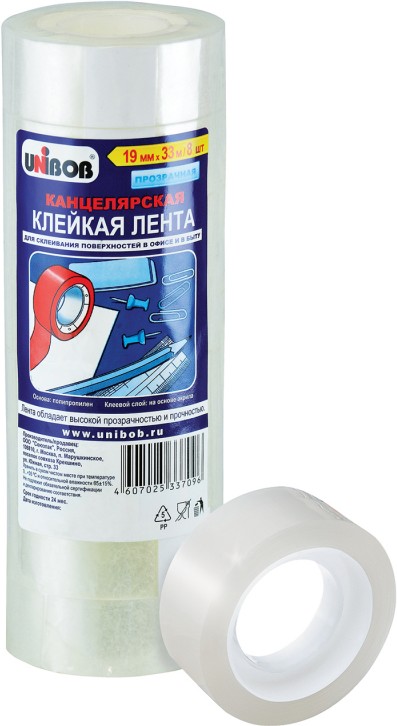 Клейкая лента 19мм*33м Unibob, прозрачная