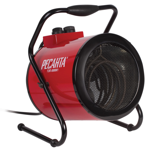 Тепловая пушка электрическая РЕСАНТА ТЭП-5000К1, 5000Вт, 220В, круглая, красная