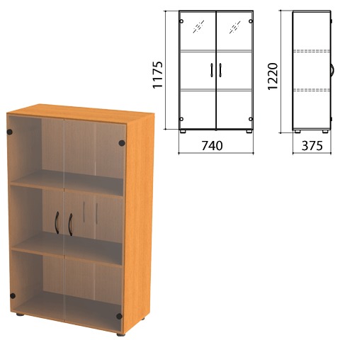Шкаф закрытый со стеклом "Фея", 740х390х1220мм, цвет орех милан 