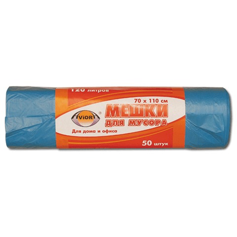 Мешки д/мусора 120л AVIORA в рулоне 50шт, ПНД, 18мкм, 70*110см,  синий