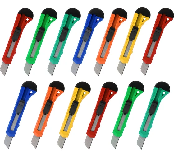 Нож канцелярский 18 мм КОМПЛЕКТ "10 шт. + 3 шт. В ПОДАРОК", фиксатор, STAFF EVERYDAY, 238771