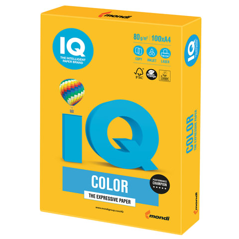 Бумага IQ (АйКью) color, А4, 80 г/м2, 100 л., интенсив солнечно-желтая, SY40