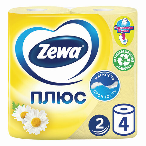 Бумага туалетная Zewa Plus, 2-х слойная, 4шт..х26м, аромат ромашки, 144065, ш/к 30304